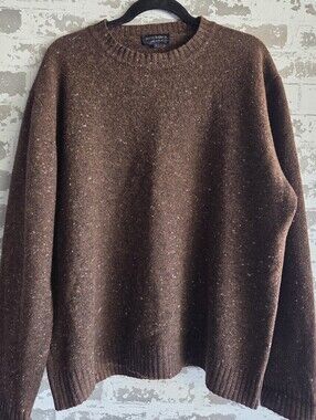 SCOTT BARBER Italy Cashmere Merino Wool Donegel Tweed Sweater Brown Mens Large